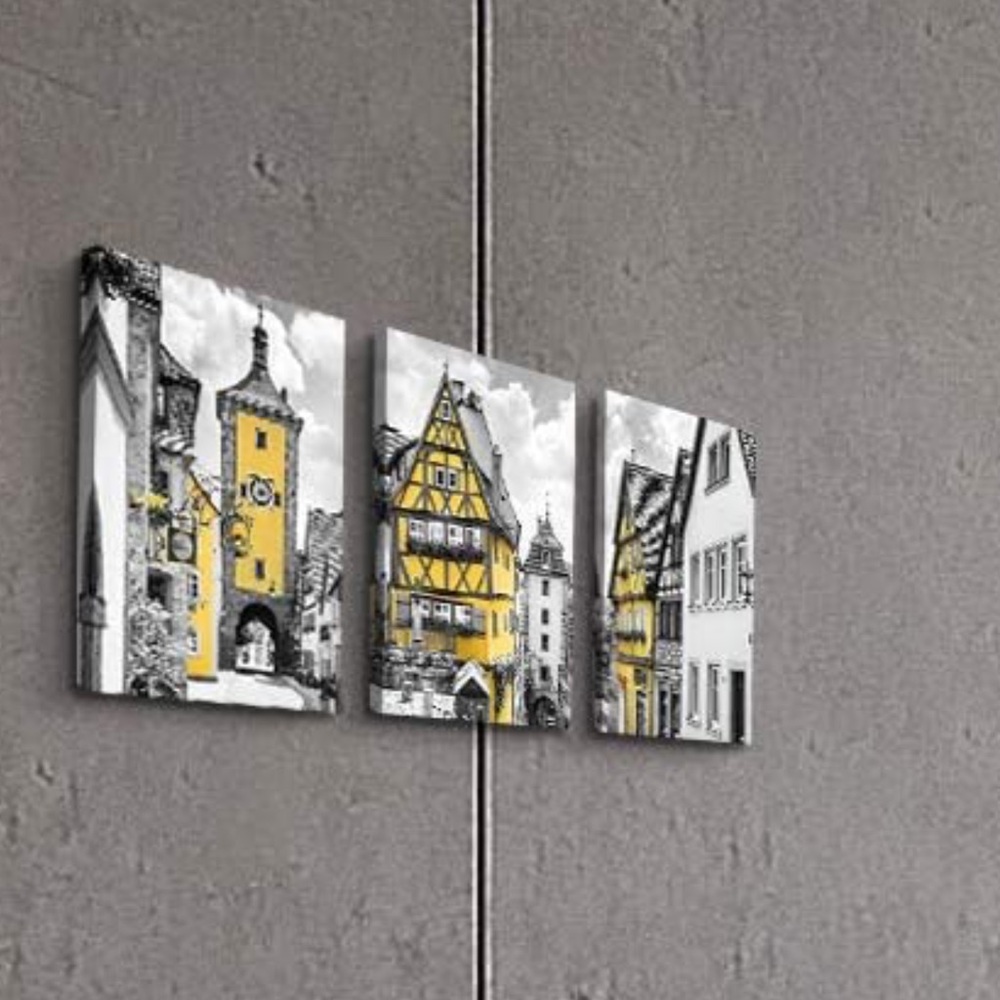 Yellow and Black Architectural Canvas Art Set